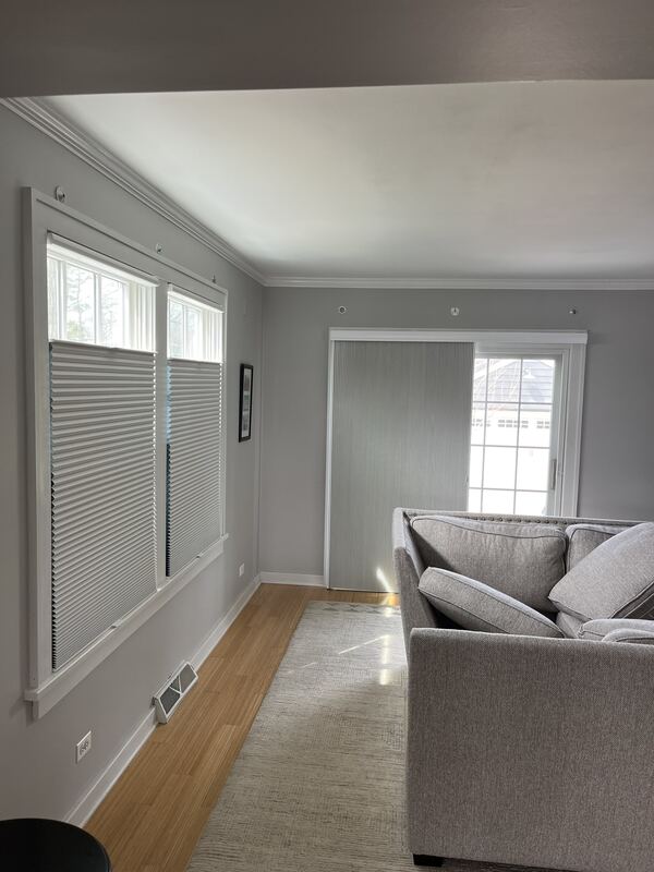 Top Down Bottom Up Applause Honeycomb Shades with Vertiglide on Door.